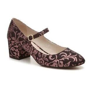 Louise et Cie Pink and Black Brocade Mary Jane Heels